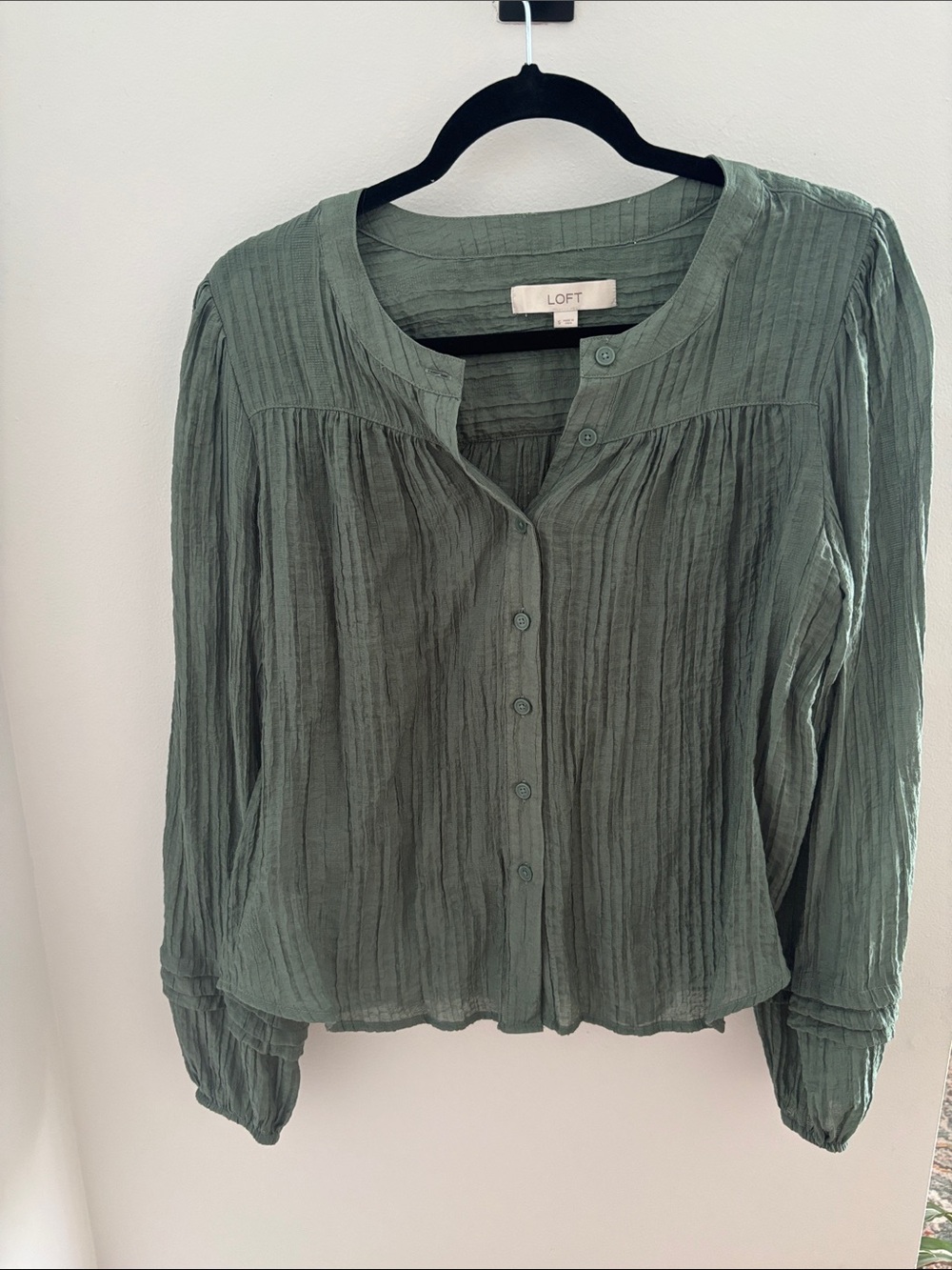LOFT Sage Green Lightweight Button-Front Blouse